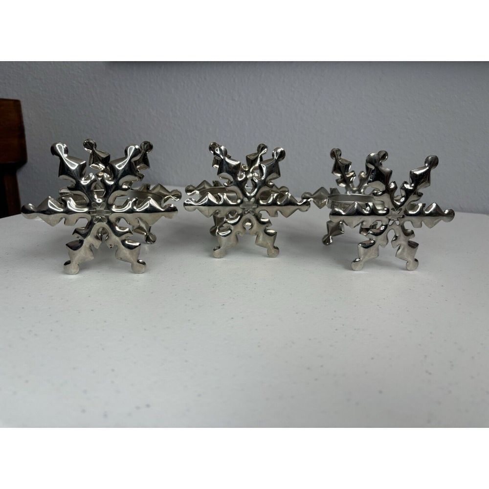 Set of 3 Metal Snowflake Joy to The World Silver Piller Candle‎ Holders